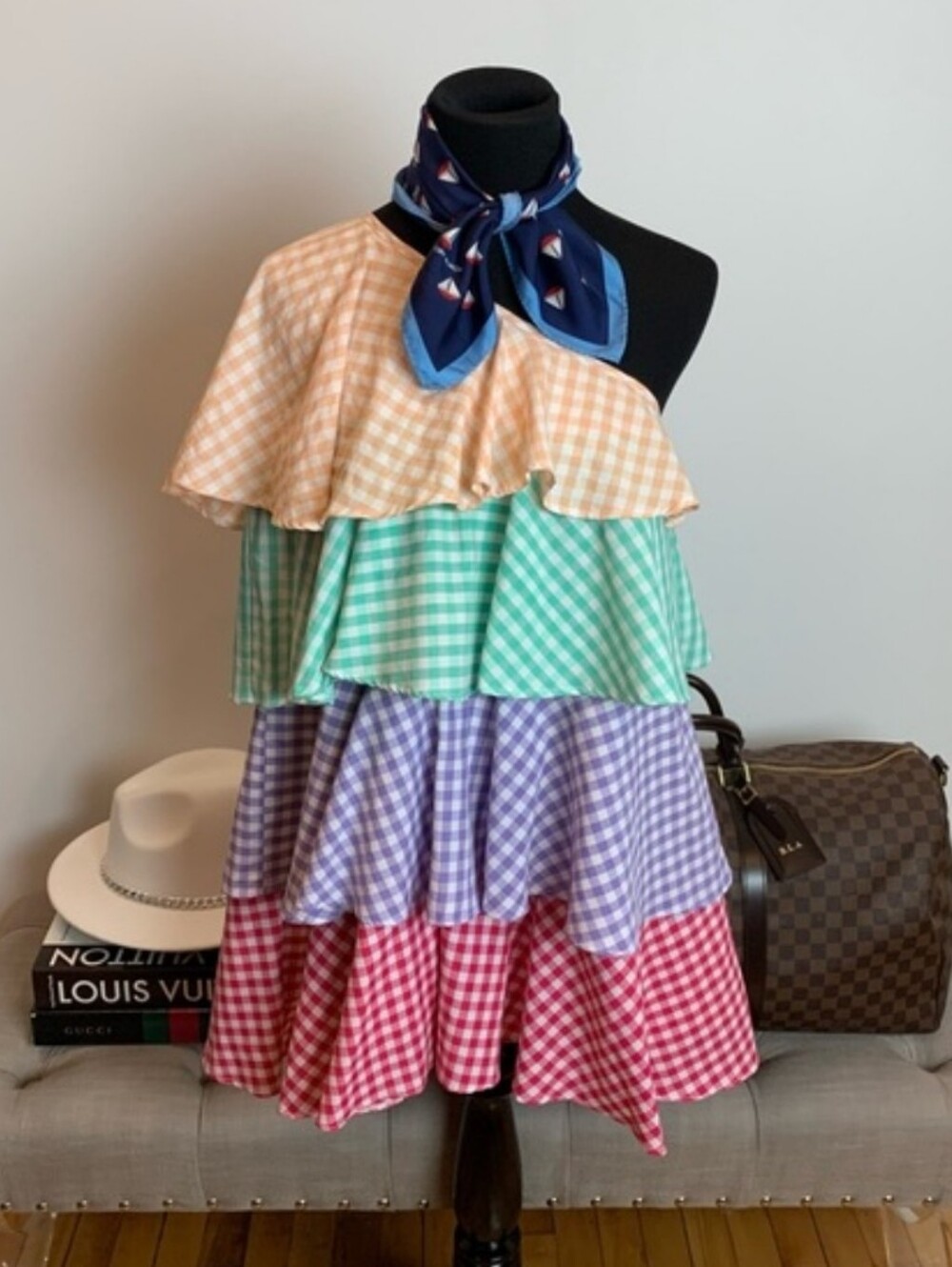 Sundress LENA Lena Preppy Gingham Check Multicolored Ruffle Mini Dress XS/S
